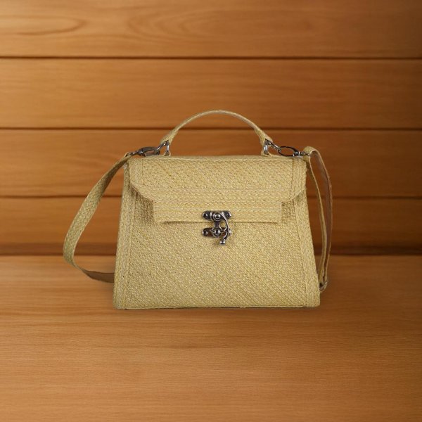  กระเป๋าถือเส้นใยป่านทรงสี่เหลี่ยมแบบวินเทจ 