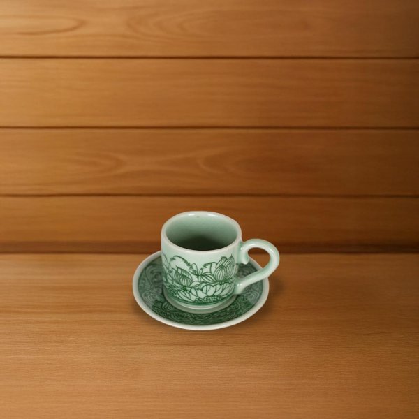  ชุดแก้วกาแฟเซรามิก เอสเปรสโซ่ช็อต ลายดอกบัว 